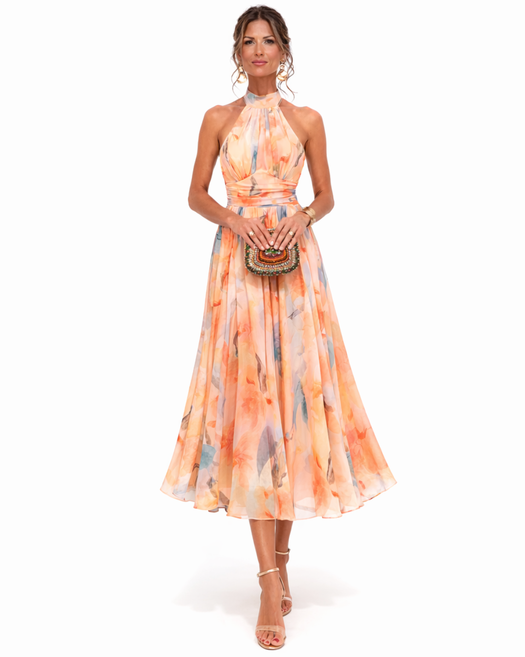 Aurora | Halterneck Dress with Watercolor Print