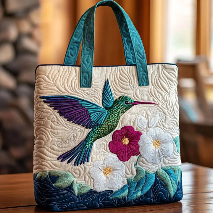 Håndtaske Taske - Kolibri og hvide blomster