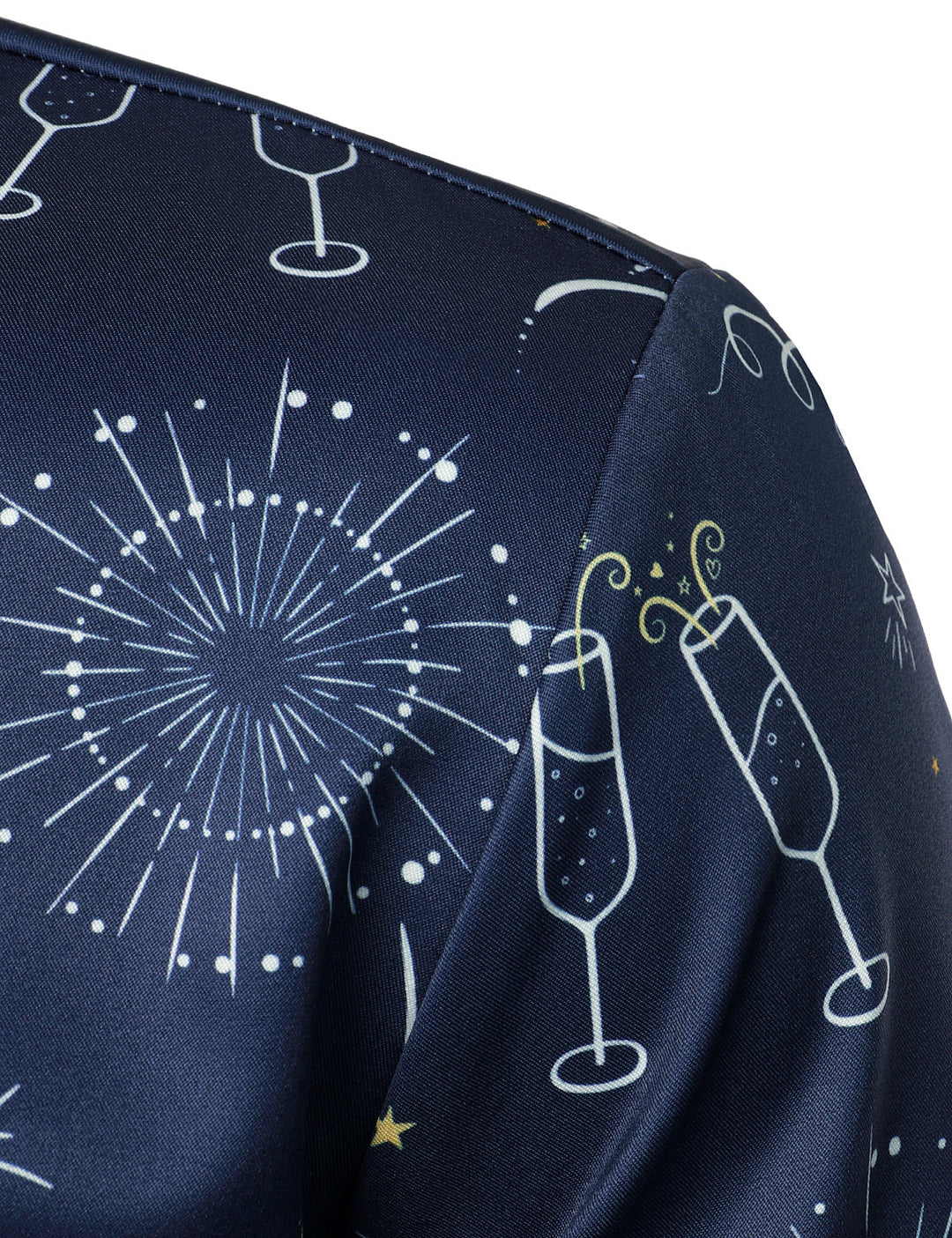 Herre Fyrværkeri Nytårs Fest Knap-Op Blå Langærmet Skjorte