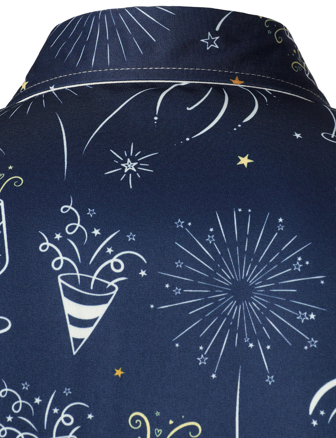 Herre Fyrværkeri Nytårs Fest Knap-Op Blå Langærmet Skjorte