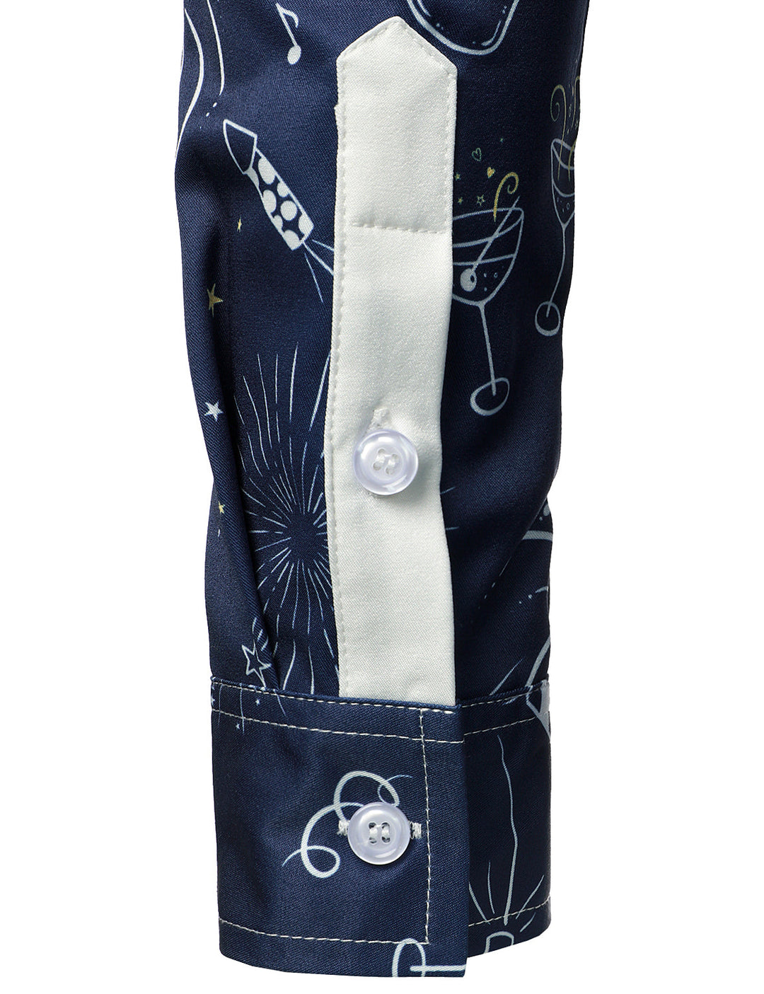 Herre Fyrværkeri Nytårs Fest Knap-Op Blå Langærmet Skjorte