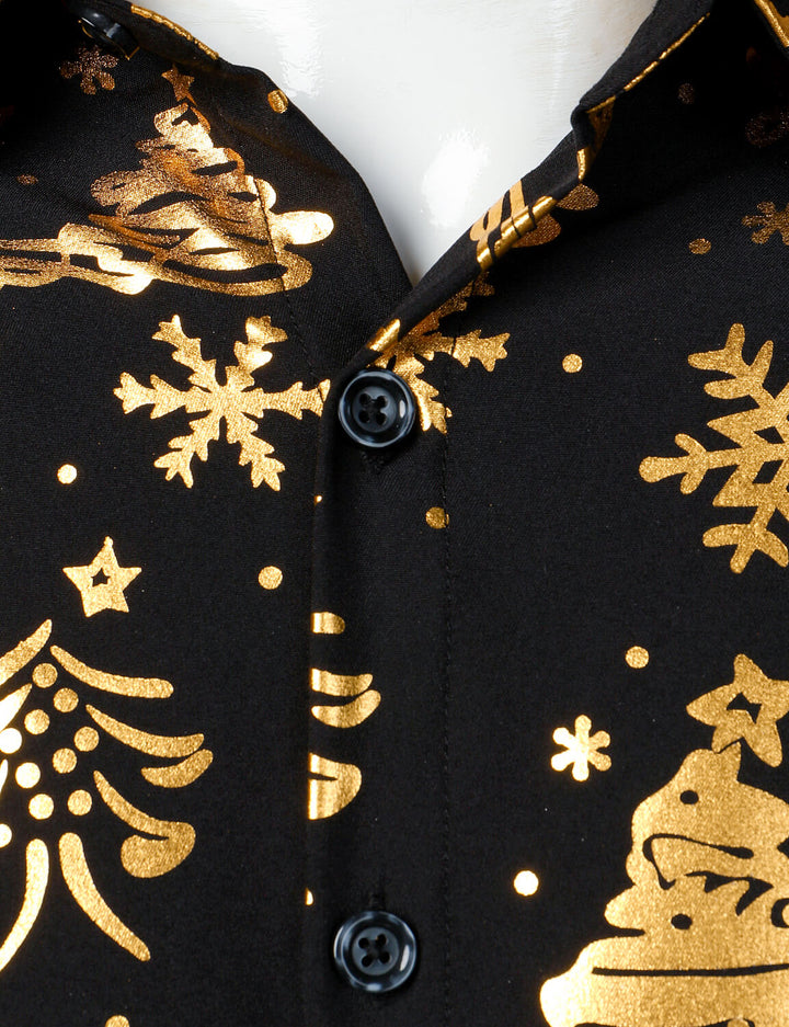 "Herre Guld Jul Print Sort Langærmet Skjorte" could be rewritten as "Herre Sort Langærmet Skjorte med Guld Jul Print".