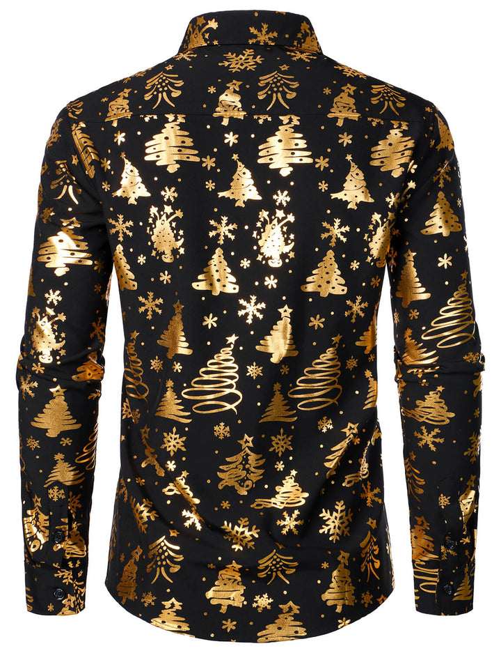 "Herre Guld Jul Print Sort Langærmet Skjorte" could be rewritten as "Herre Sort Langærmet Skjorte med Guld Jul Print".