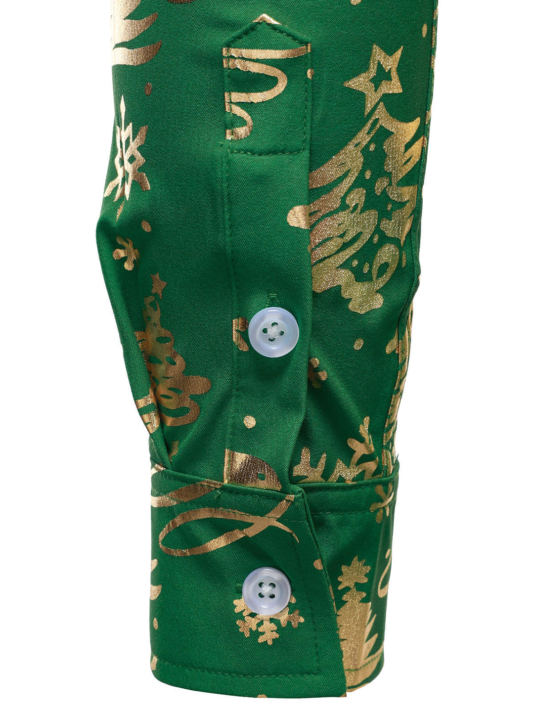 Herre Grøn Langærmet Skjorte med Guld Juleprint - Regular Fit