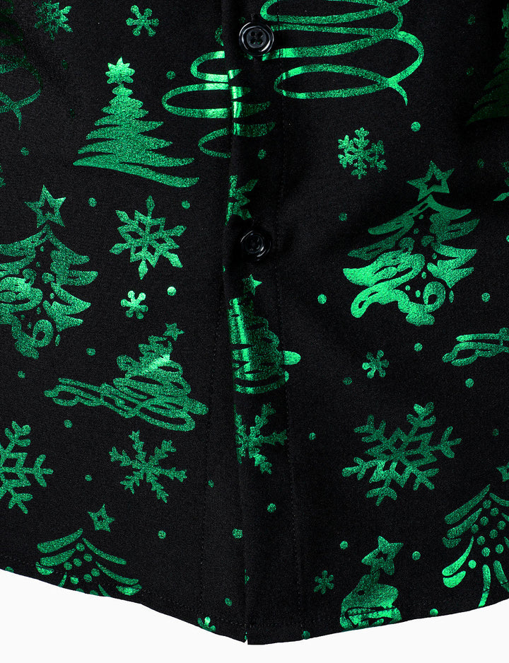 Herre Grøn Langærmet Skjorte med Jul Print - Regular Fit