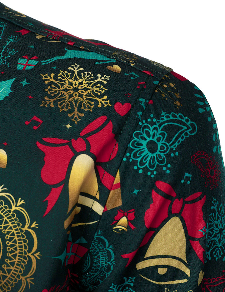 Herre Langærmet Skjorte med Jule Rensdyr Motif i Bomuld