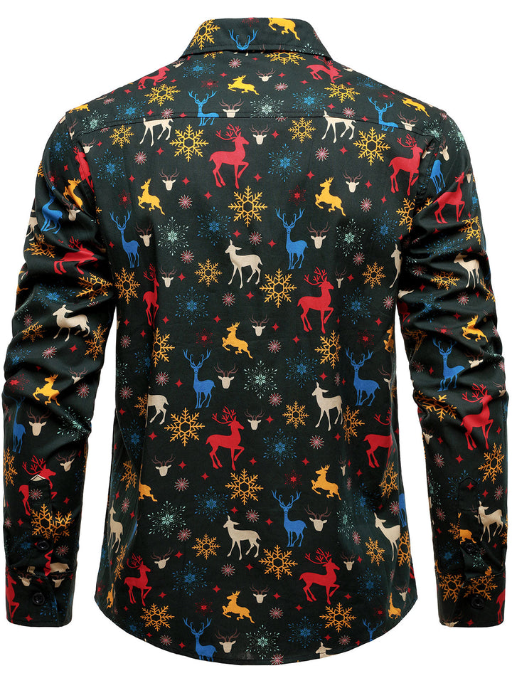 Herre Langærmet Skjorte med Jule-tema og Rensdyrmotiv