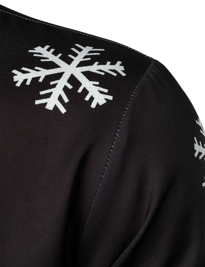 Herre Julemand Knappet Sort Langærmet Skjorte med Sjovt Design