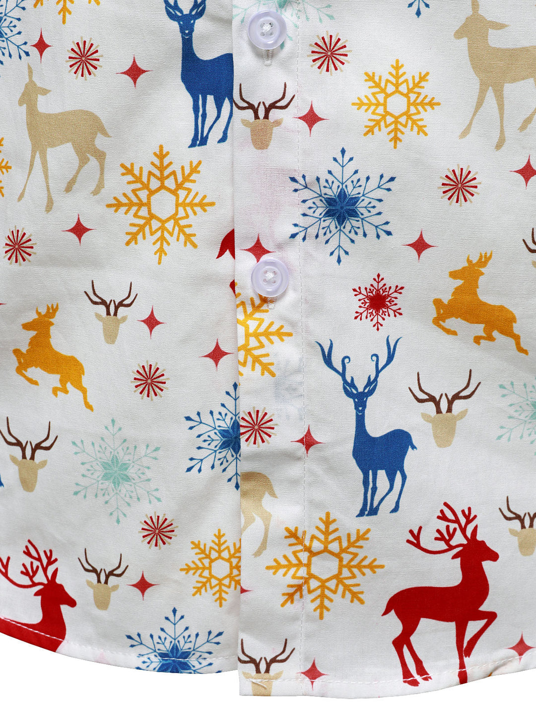 Herre Langærmet Skjorte med Juletema - Festlige Rensdyr og Snefnug i Hvid