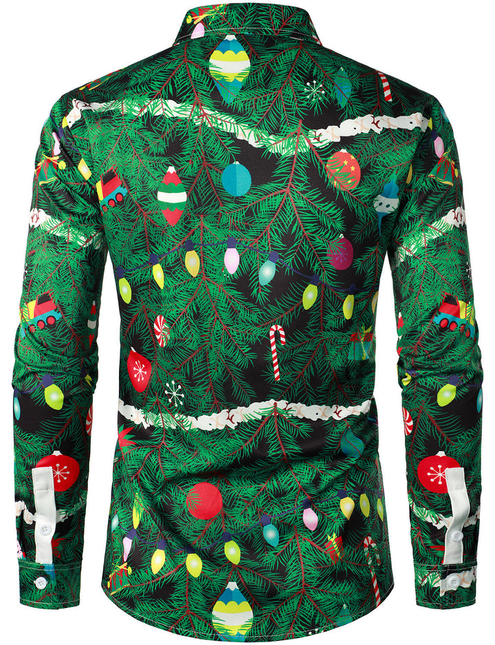Herre Juletræ Camo Print Regular Fit Sjovt Tematisk Langærmet Skjorte