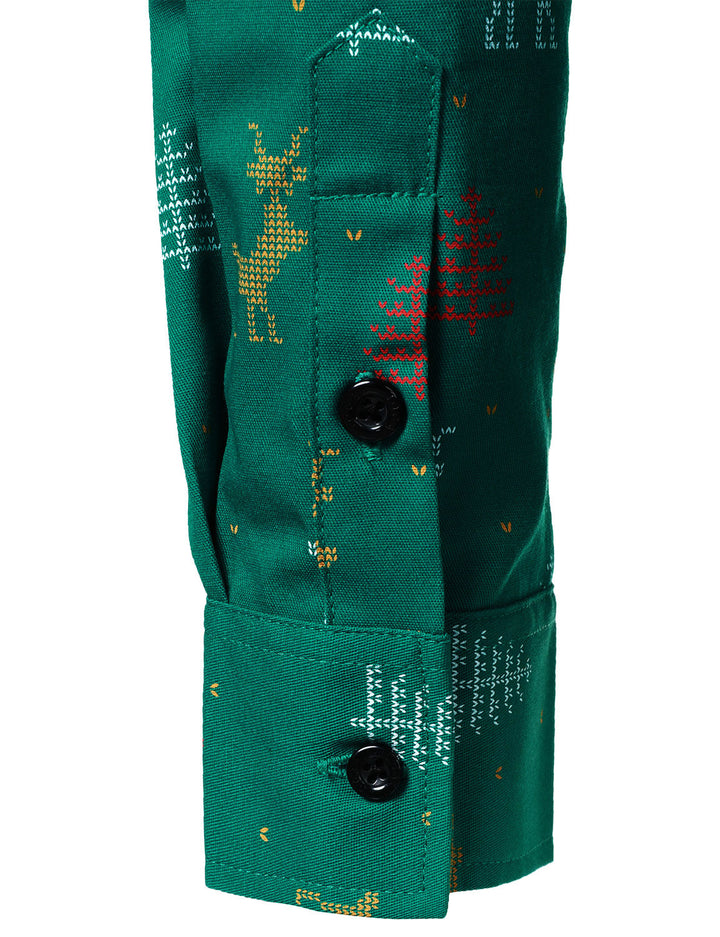 Herre Langærmet Skjorte med Juletræ og Elg Print - Åndbar Grøn