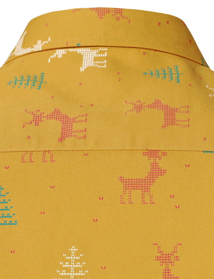 Herre Langærmet Skjorte med Åndbart Juletræ og Elg Print