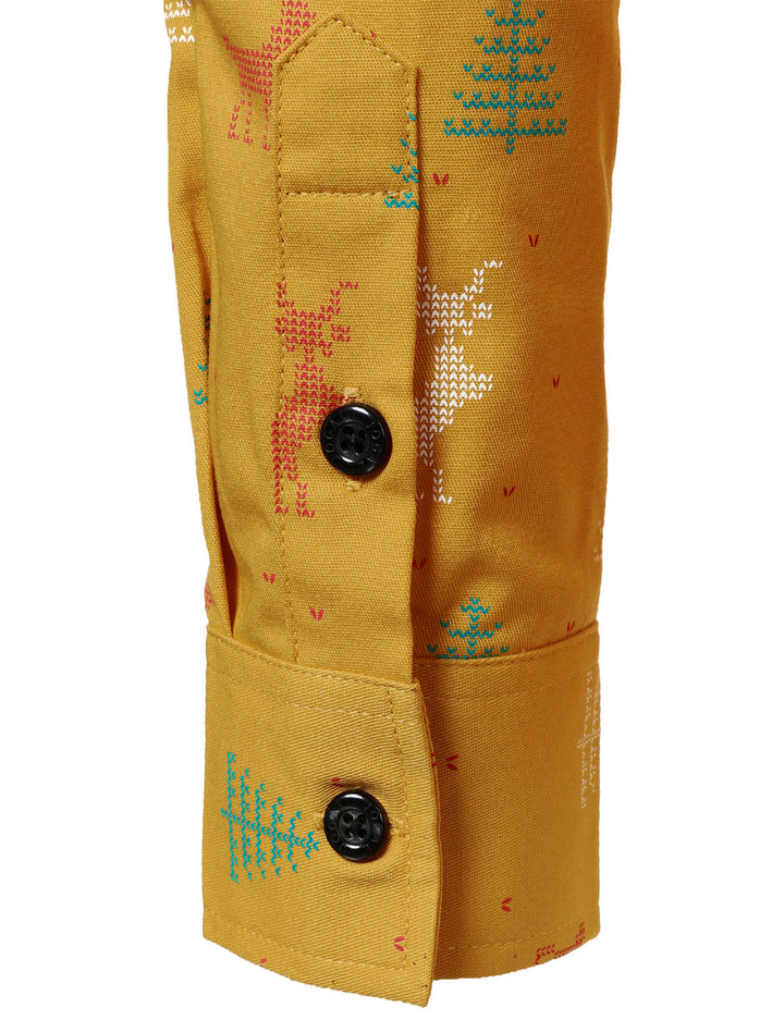 Herre Langærmet Skjorte med Åndbart Juletræ og Elg Print