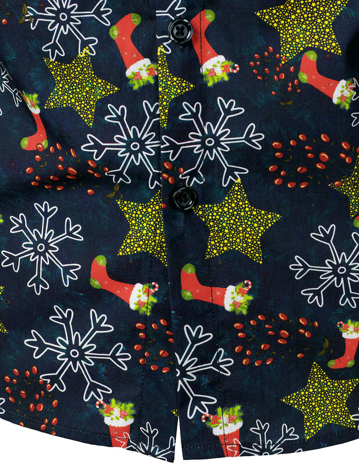 Herre Langærmet Skjorte med Juletryk i Bomuld