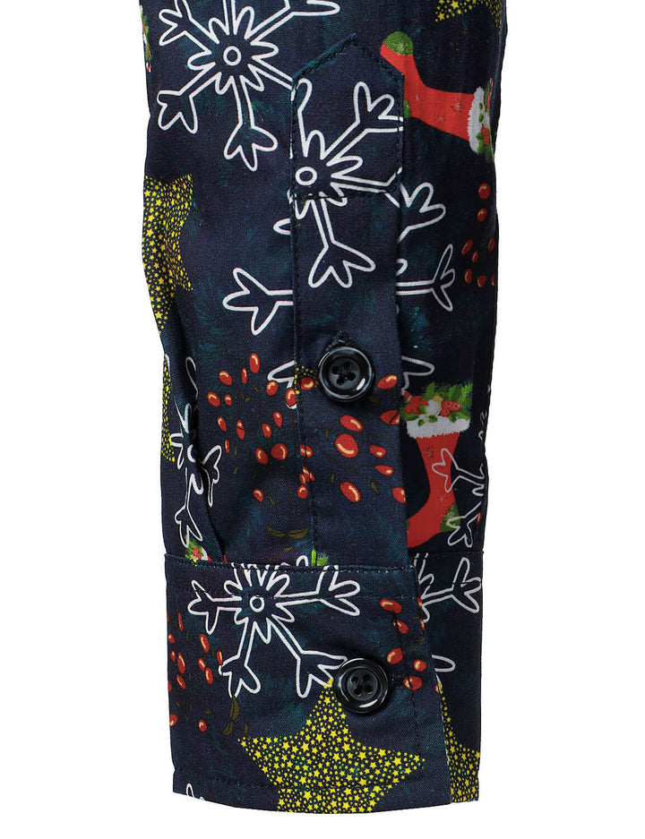 Herre Langærmet Skjorte med Juletryk i Bomuld