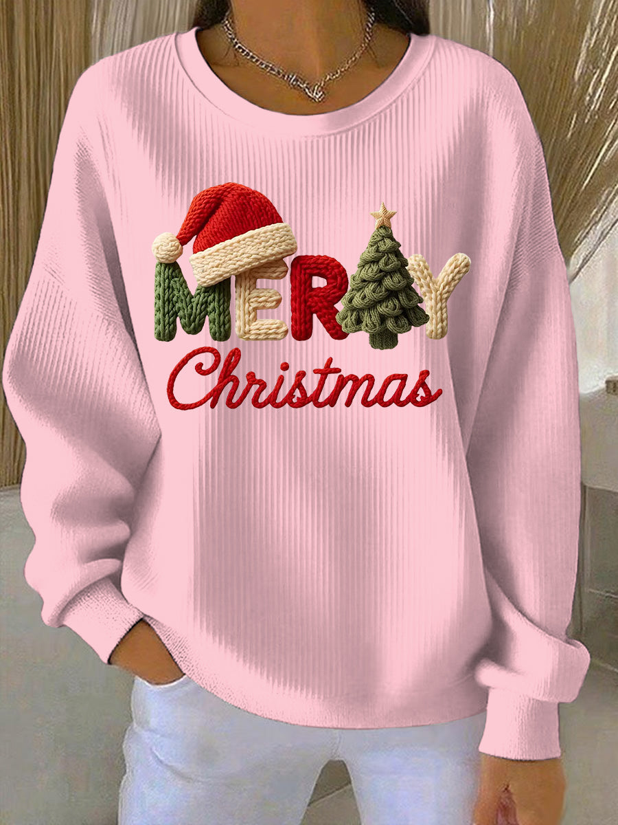Casual Sweatshirt with Women's Christmas Print