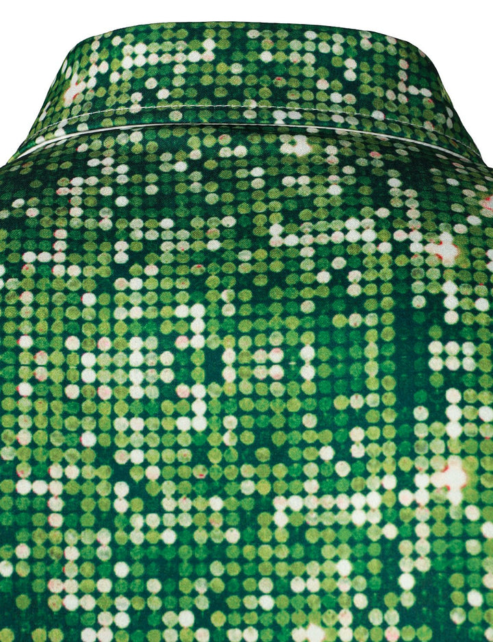 Herre Juletræ Sjovt Outfit - Grøn Langærmet Skjorte med Knapper til Juletema