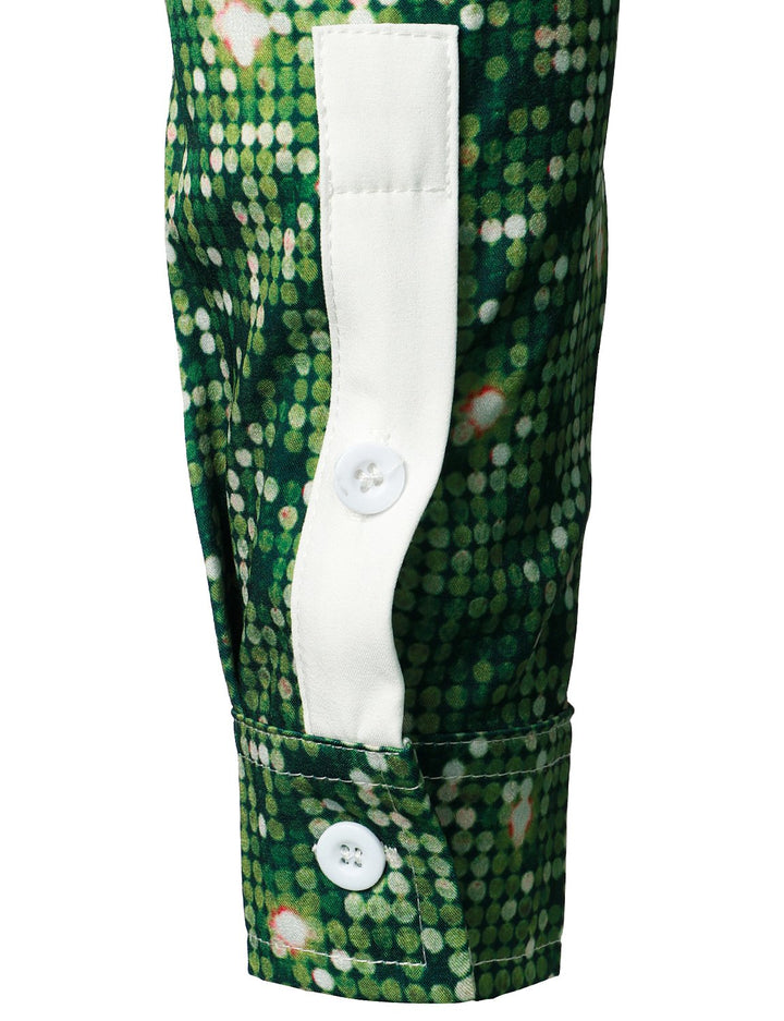 Herre Juletræ Sjovt Outfit - Grøn Langærmet Skjorte med Knapper til Juletema