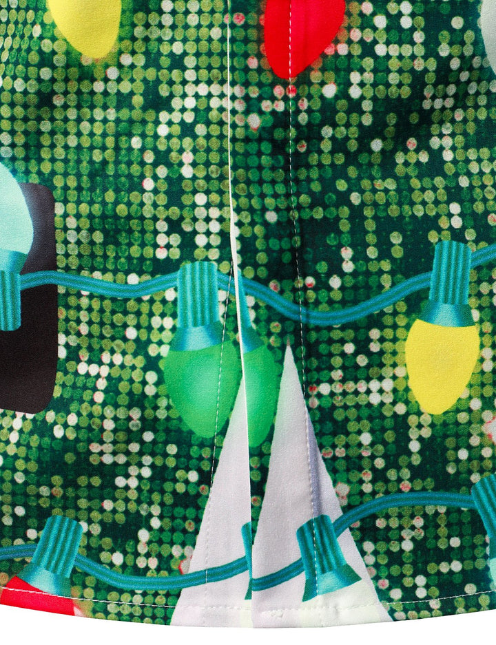 Herre Juletræ Sjovt Outfit - Grøn Langærmet Skjorte med Knapper til Juletema