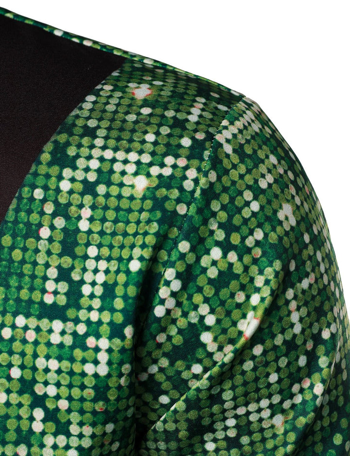 Herre Juletræ Sjovt Outfit - Grøn Langærmet Skjorte med Knapper til Juletema