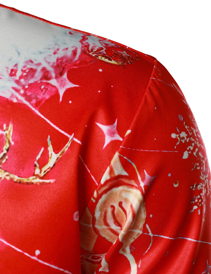 Juleinspireret rød herreskjorte med knap-ned og lange ærmer - perfekt til ferien