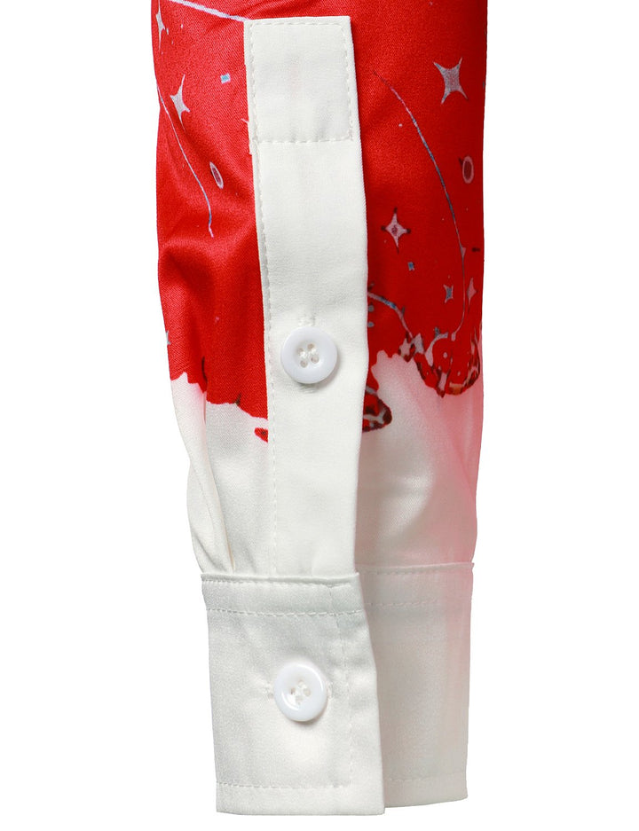 Juleinspireret rød herreskjorte med knap-ned og lange ærmer - perfekt til ferien