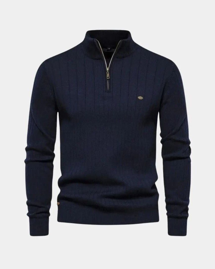 "Mikkel™ | Halvzip Bomuldstrøje" can be rewritten as "Mikkel™ | Half-Zip Cotton Sweater".