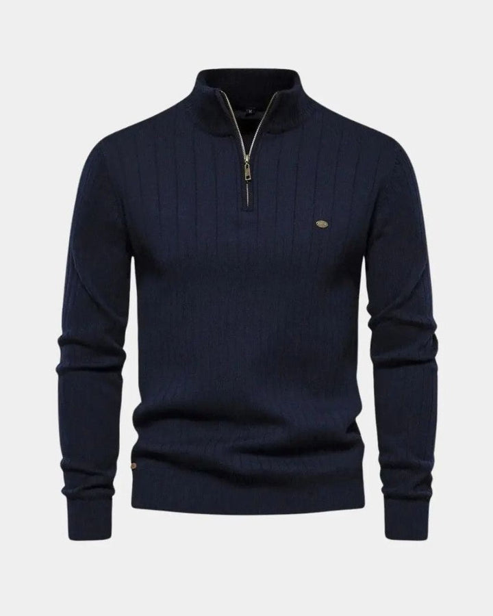 "Mikkel™ | Halvzip Bomuldstrøje" can be rewritten as "Mikkel™ | Half-Zip Cotton Sweater".