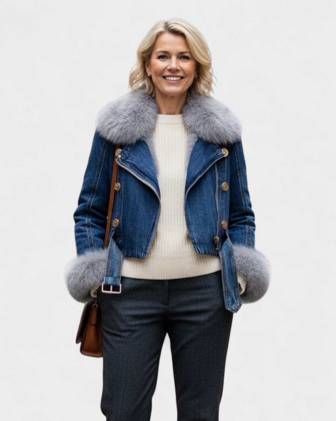 Thyra™ | Denim Jacket with Faux Fur Lining
