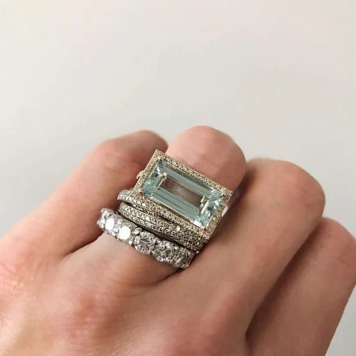 Retro Sølv Turquoise Glas Ring Sæt