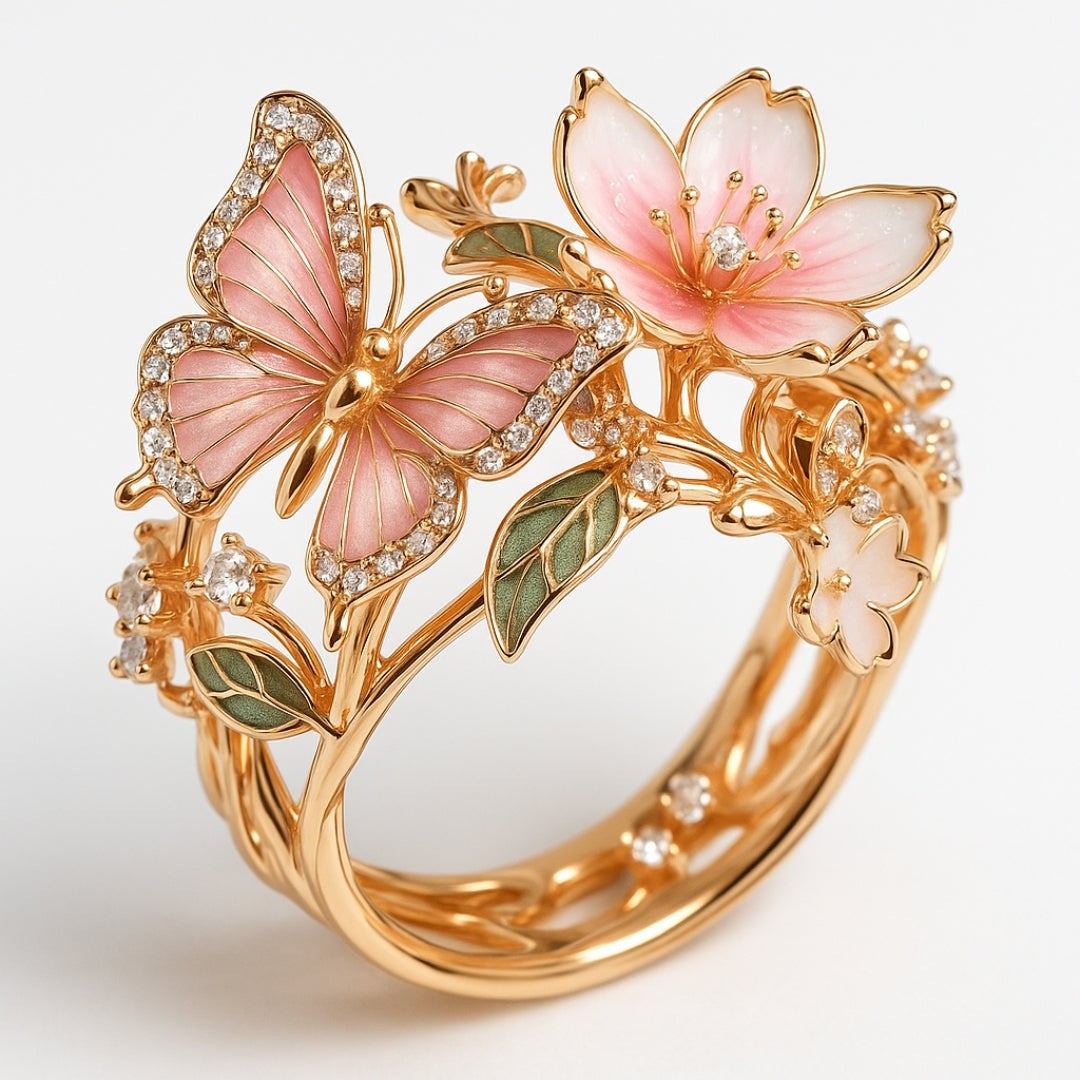 Naturlig Lysende Sommerfugl Zirconia Ring