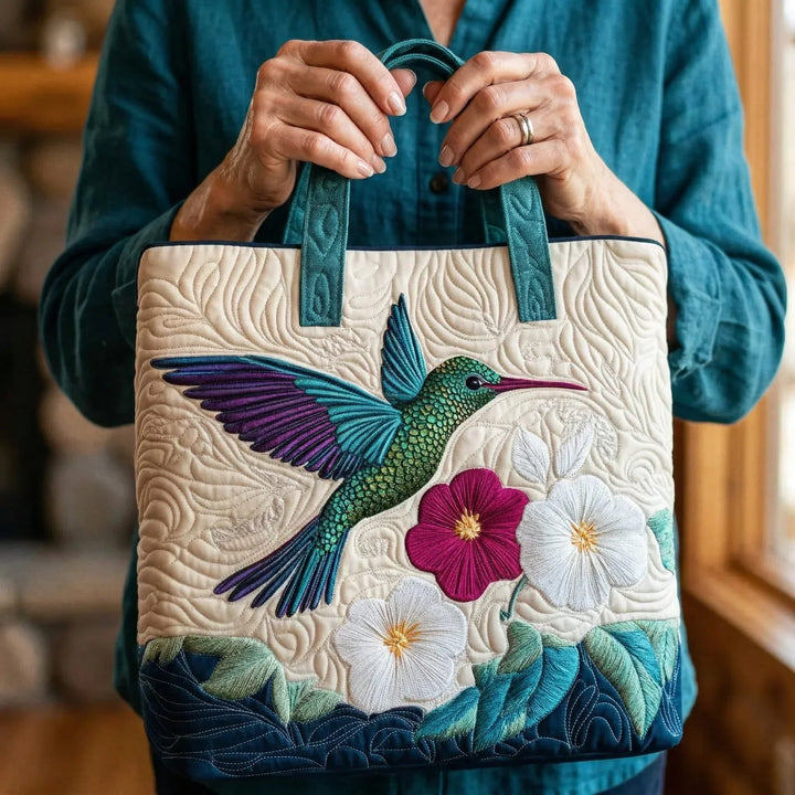 Håndtaske Taske - Kolibri og hvide blomster
