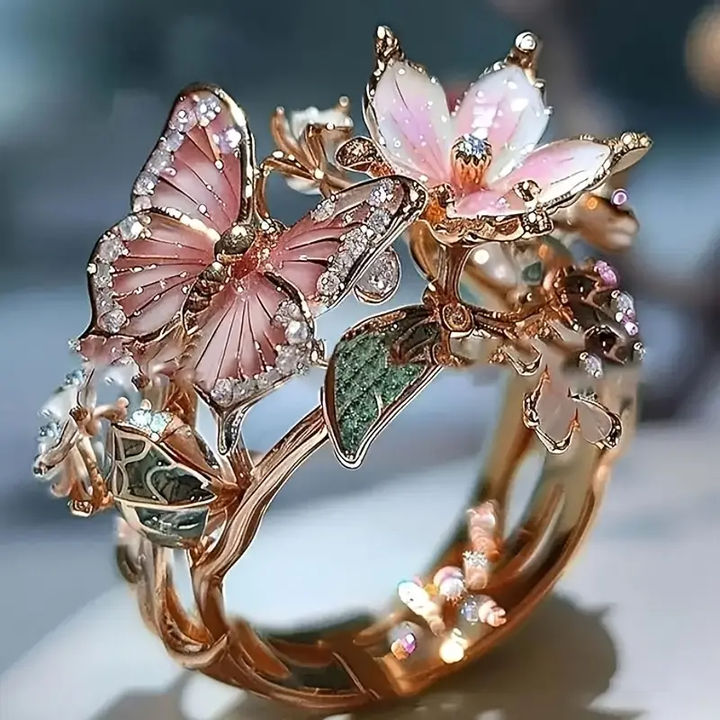Naturlig Lysende Sommerfugl Zirconia Ring