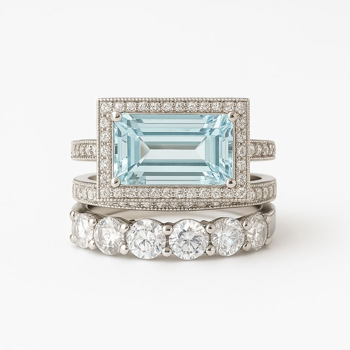 Retro Sølv Turquoise Glas Ring Sæt