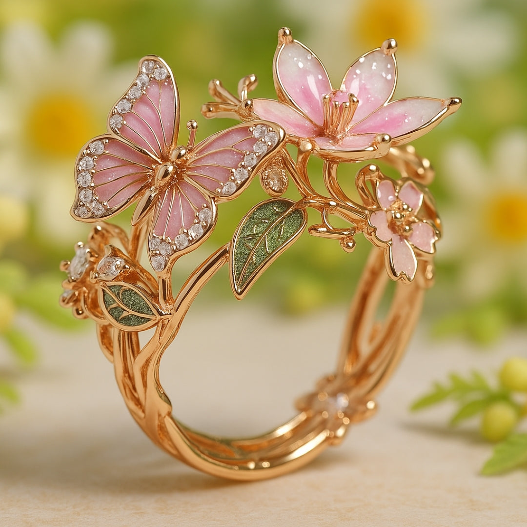 Naturlig Lysende Sommerfugl Zirconia Ring